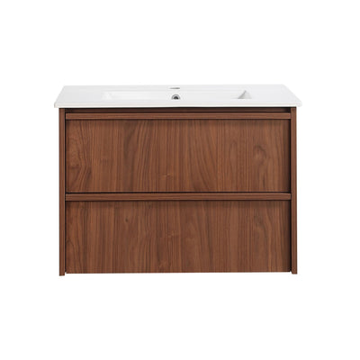 LUKKA RIDGEWOOD MODERN MOCHA OAK 750MM SINGLE BOWL WALL HUNG VANITY