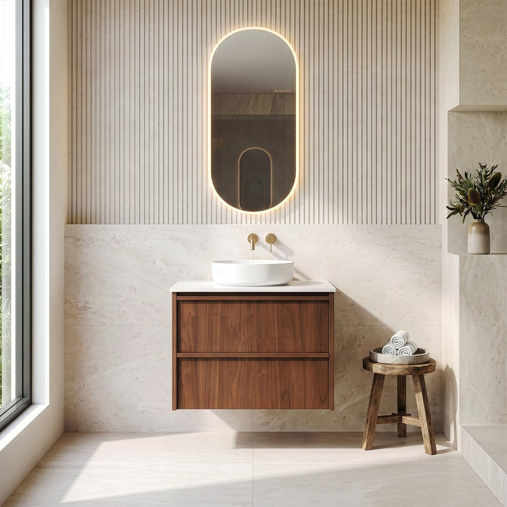 LUKKA RIDGEWOOD MODERN MOCHA OAK 750MM SINGLE BOWL WALL HUNG VANITY