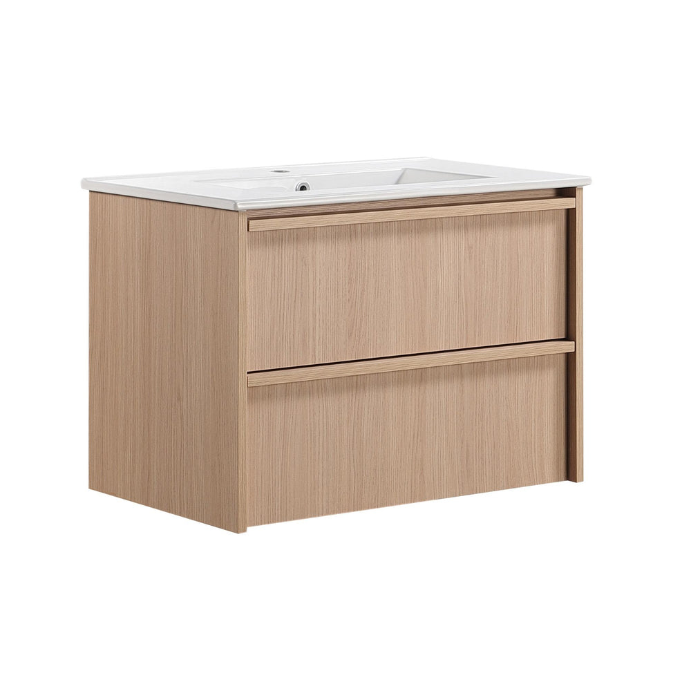 LUKKA RIDGEWOOD MODERN SANDY OAK 750MM SINGLE BOWL WALL HUNG VANITY