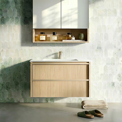 LUKKA RIDGEWOOD MODERN SANDY OAK 750MM SINGLE BOWL WALL HUNG VANITY