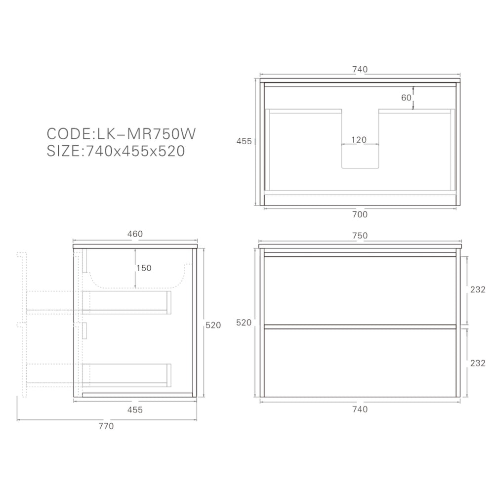 LUKKA RIDGEWOOD MODERN MOCHA OAK 750MM SINGLE BOWL WALL HUNG VANITY