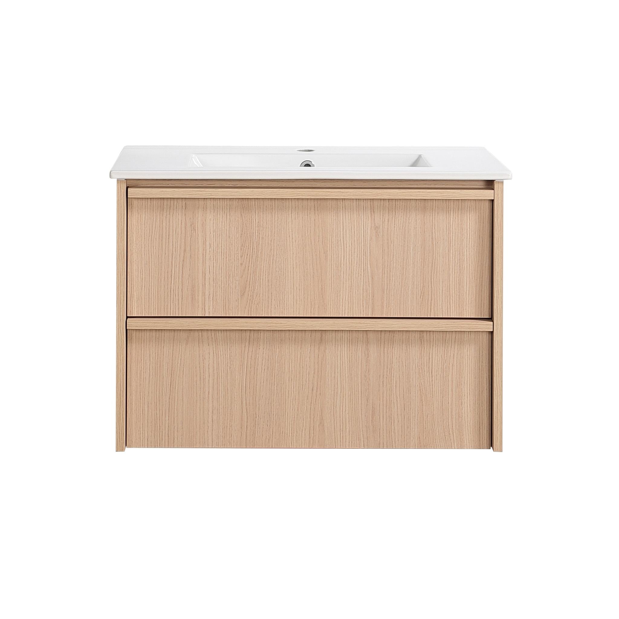 LUKKA RIDGEWOOD MODERN SANDY OAK 750MM SINGLE BOWL WALL HUNG VANITY