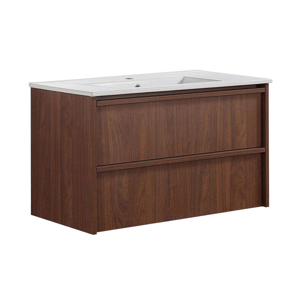 LUKKA RIDGEWOOD MODERN MOCHA OAK 900MM SINGLE BOWL WALL HUNG VANITY