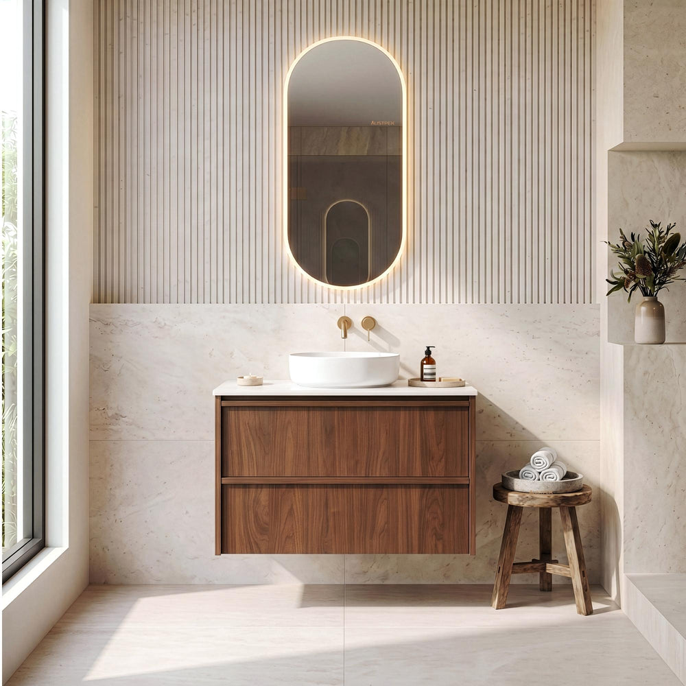 LUKKA RIDGEWOOD MODERN MOCHA OAK 900MM SINGLE BOWL WALL HUNG VANITY