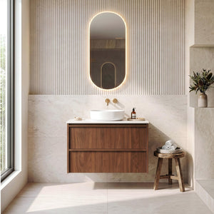 LUKKA RIDGEWOOD MODERN MOCHA OAK 900MM SINGLE BOWL WALL HUNG VANITY