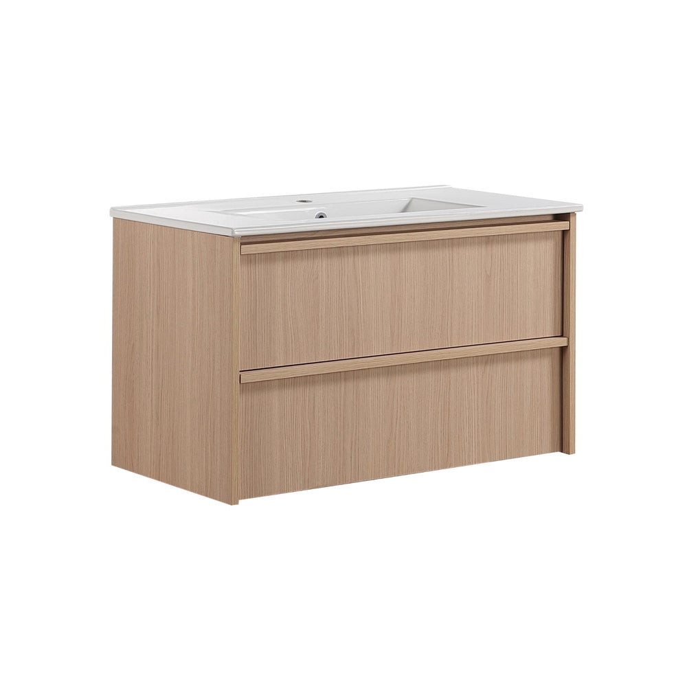 LUKKA RIDGEWOOD MODERN SANDY OAK 900MM SINGLE BOWL WALL HUNG VANITY