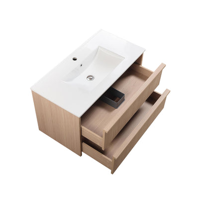 LUKKA RIDGEWOOD MODERN SANDY OAK 900MM SINGLE BOWL WALL HUNG VANITY