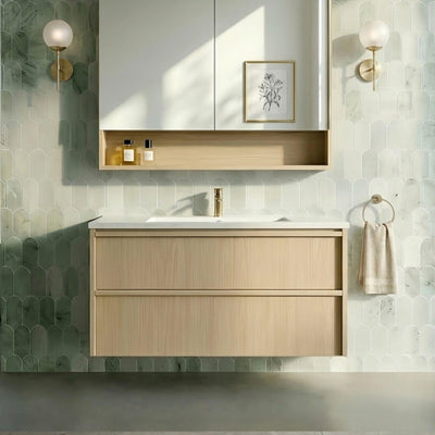 LUKKA RIDGEWOOD MODERN SANDY OAK 900MM SINGLE BOWL WALL HUNG VANITY