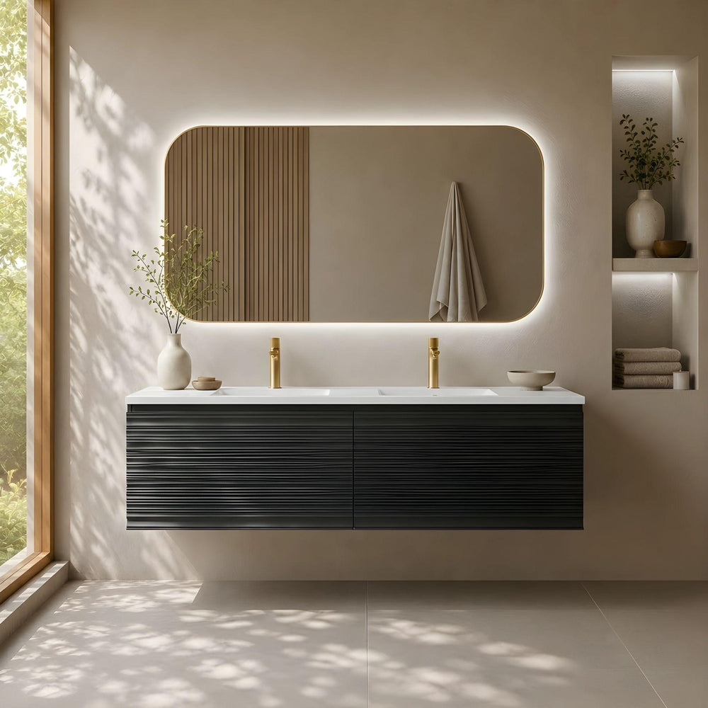 LUKKA SEDONA MATTE BLACK 1500MM DOUBLE BOWL WALL HUNG VANITY