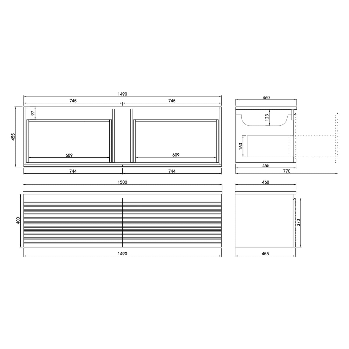 LUKKA SEDONA MATTE BLACK 1500MM SINGLE BOWL WALL HUNG VANITY