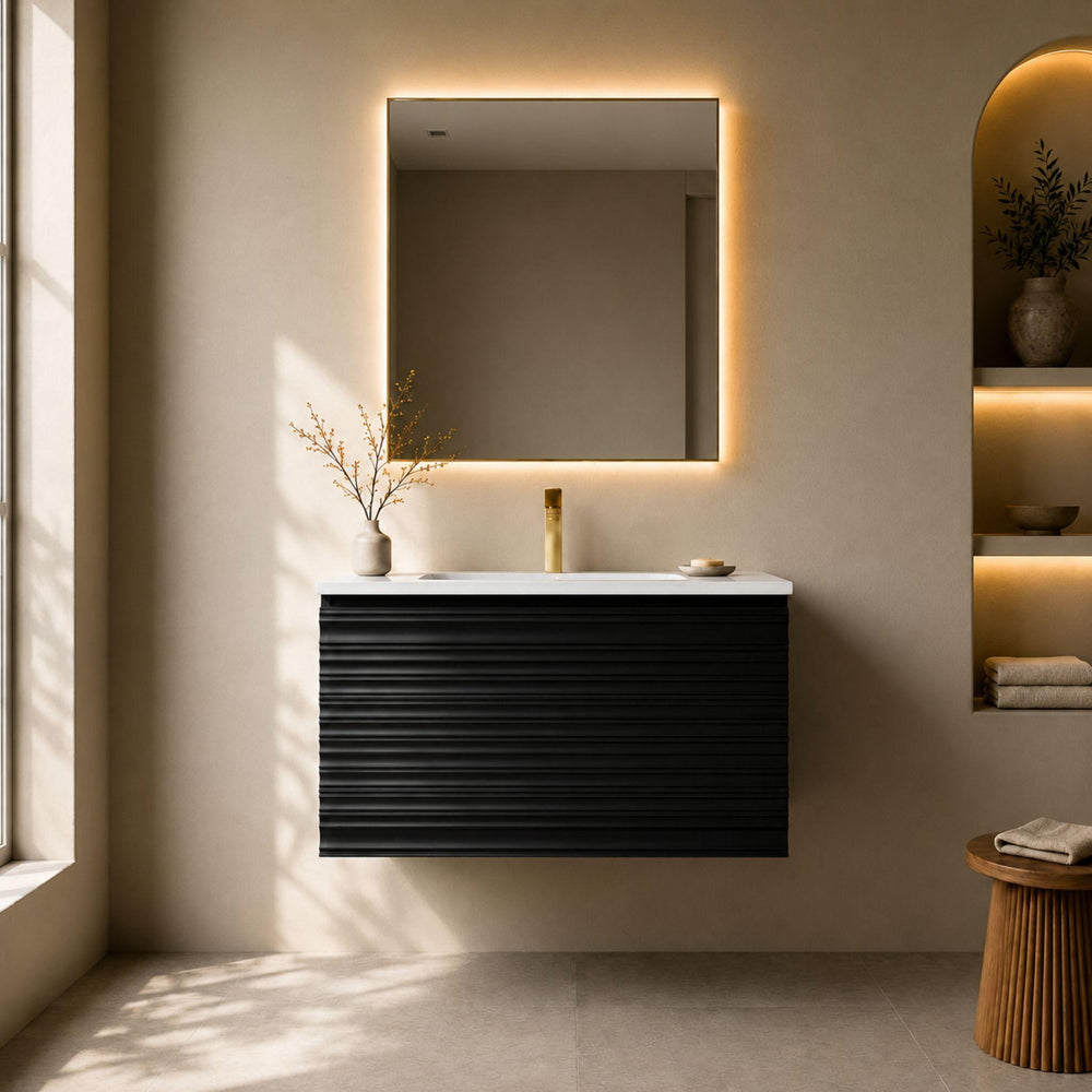 LUKKA SEDONA MATTE BLACK 600MM SINGLE BOWL WALL HUNG VANITY