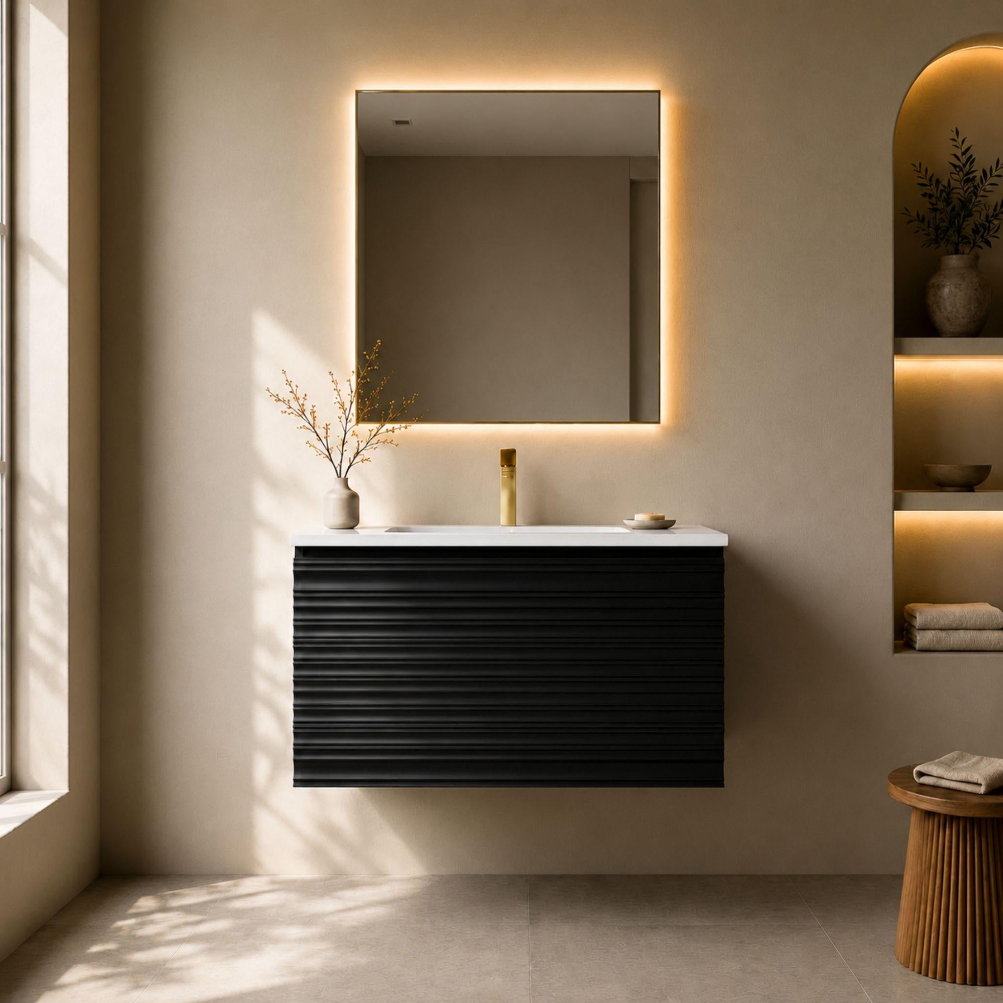 LUKKA SEDONA MATTE BLACK 600MM SINGLE BOWL WALL HUNG VANITY