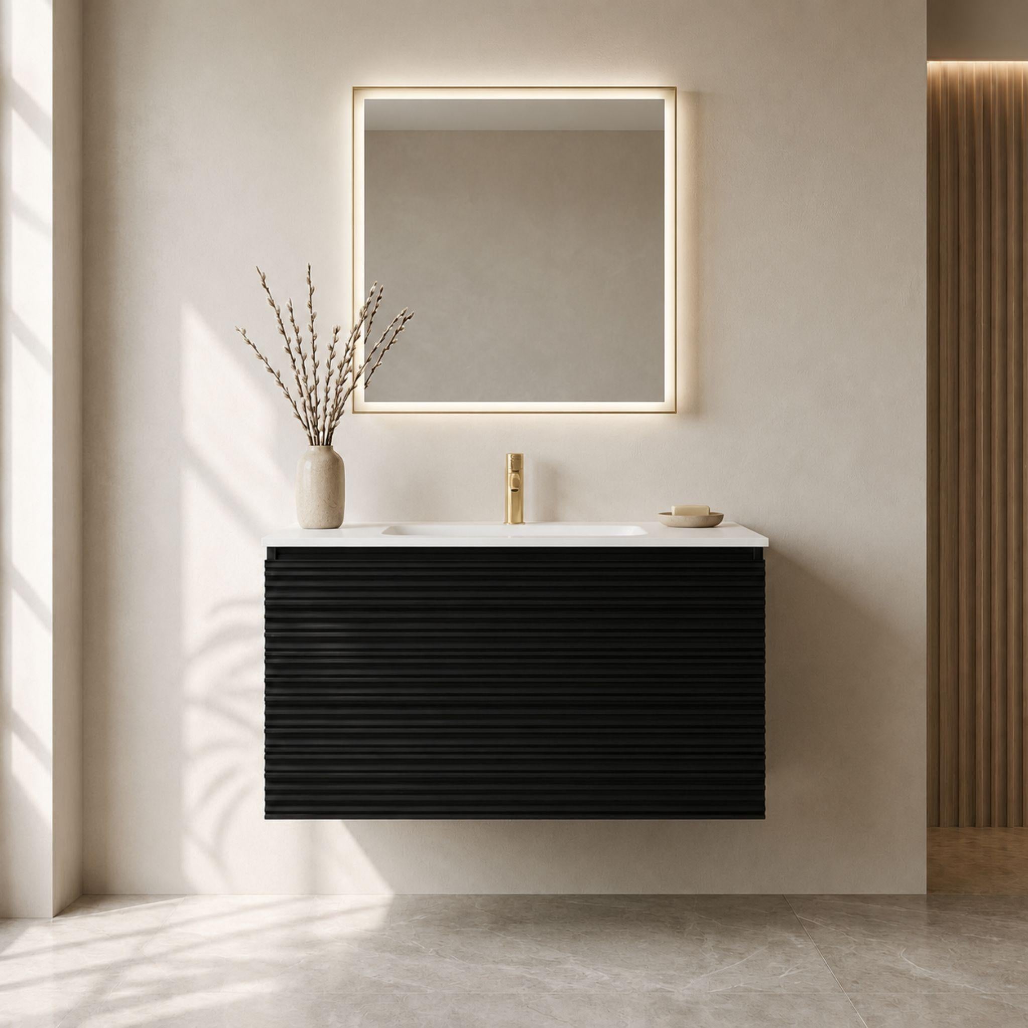 LUKKA SEDONA MATTE BLACK 750MM SINGLE BOWL WALL HUNG VANITY