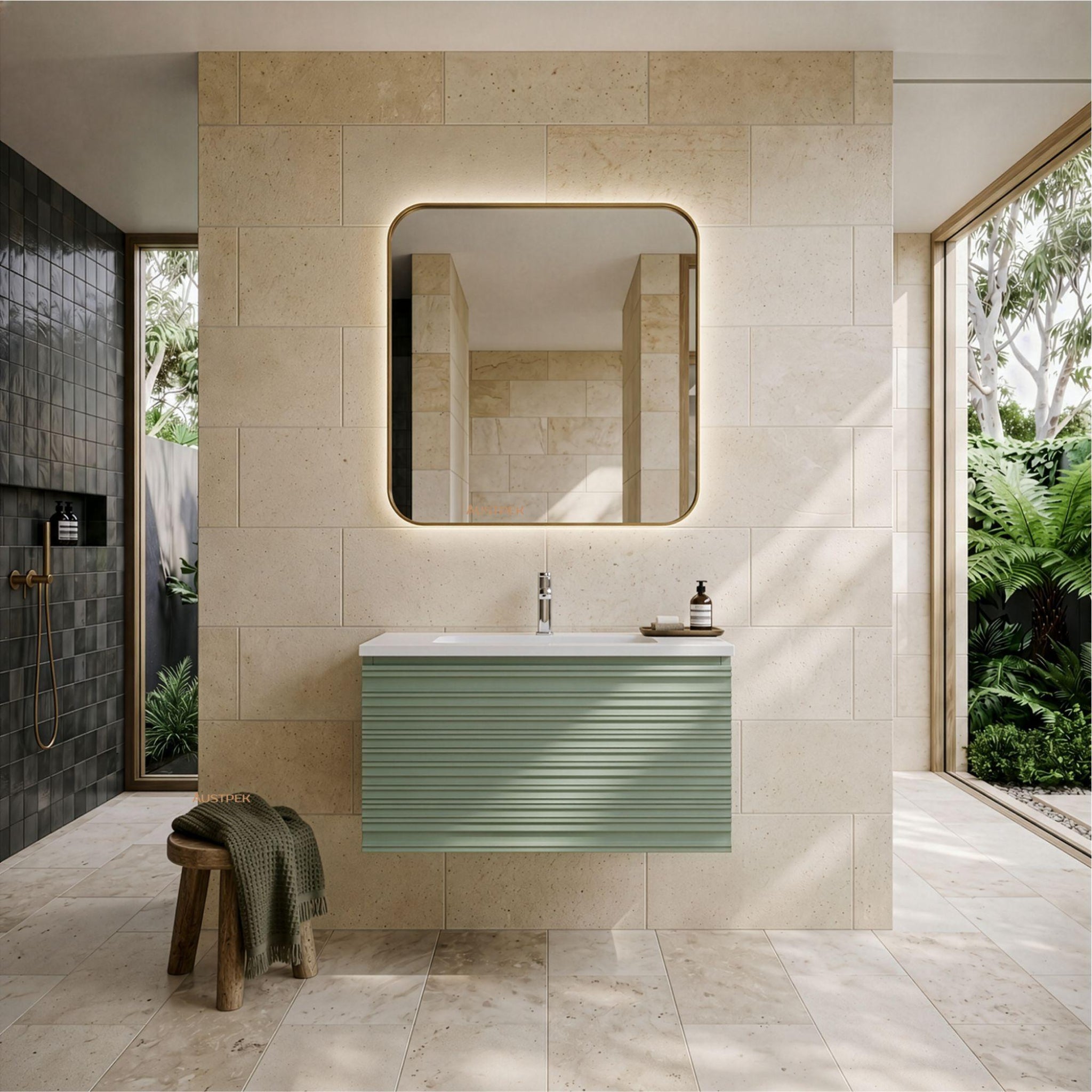 LUKKA SEDONA OLIVE GREEN 750MM SINGLE BOWL WALL HUNG VANITY