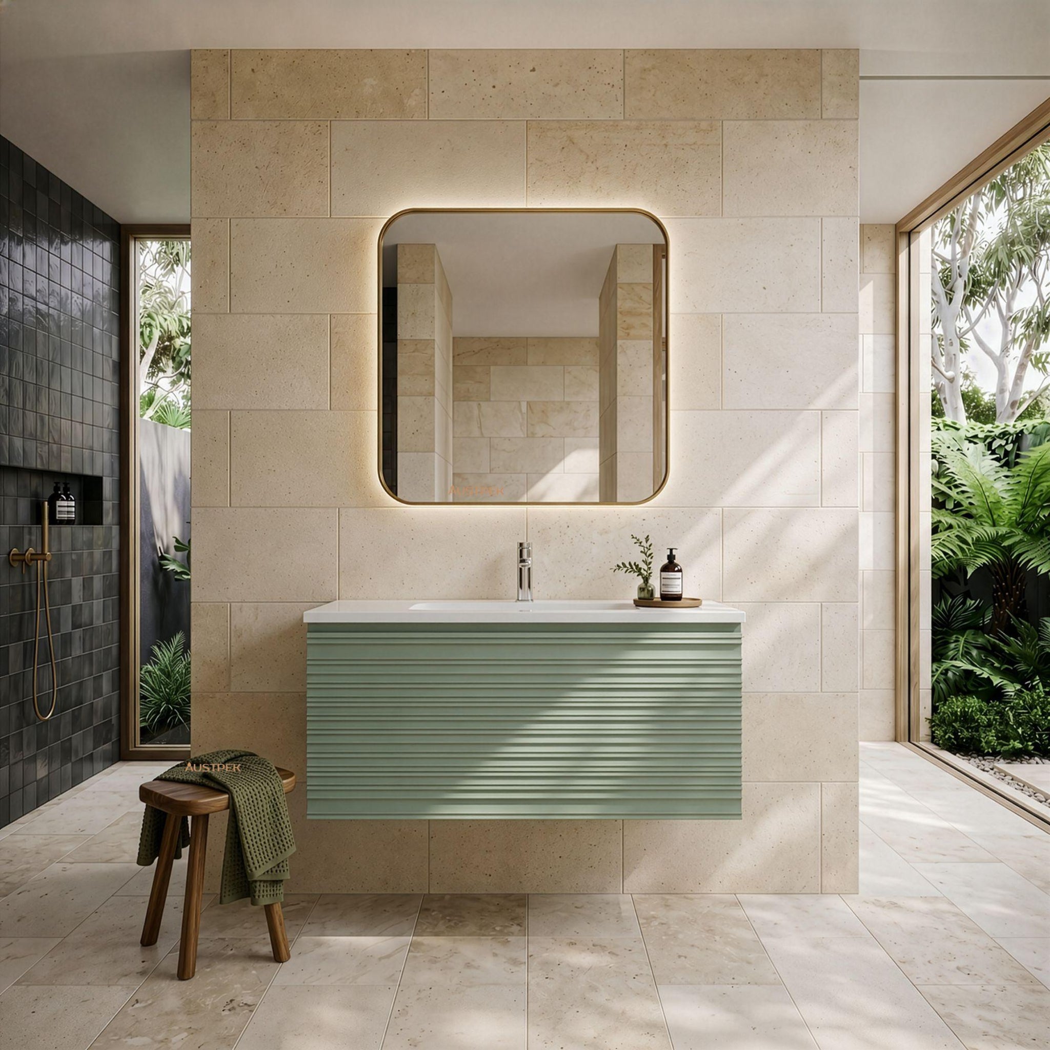 LUKKA SEDONA OLIVE GREEN 900MM SINGLE BOWL WALL HUNG VANITY