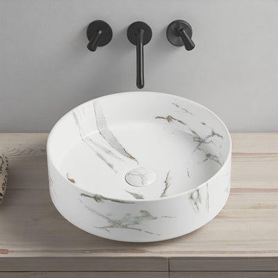 LUKKA OLLEY ABOVE COUNTER BASIN MATTE MARBLE WHITE AND BRONZE 395MM