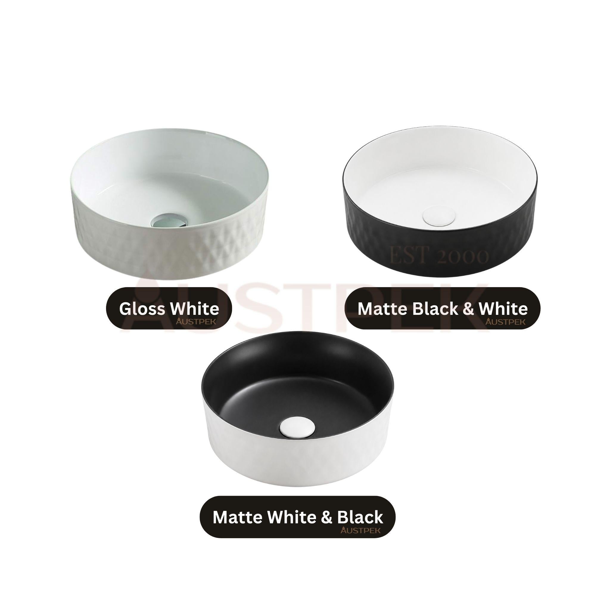 LUKKA OLLIA DIAMOND ABOVE COUNTER BASIN MATTE BLACK AND WHITE 360MM
