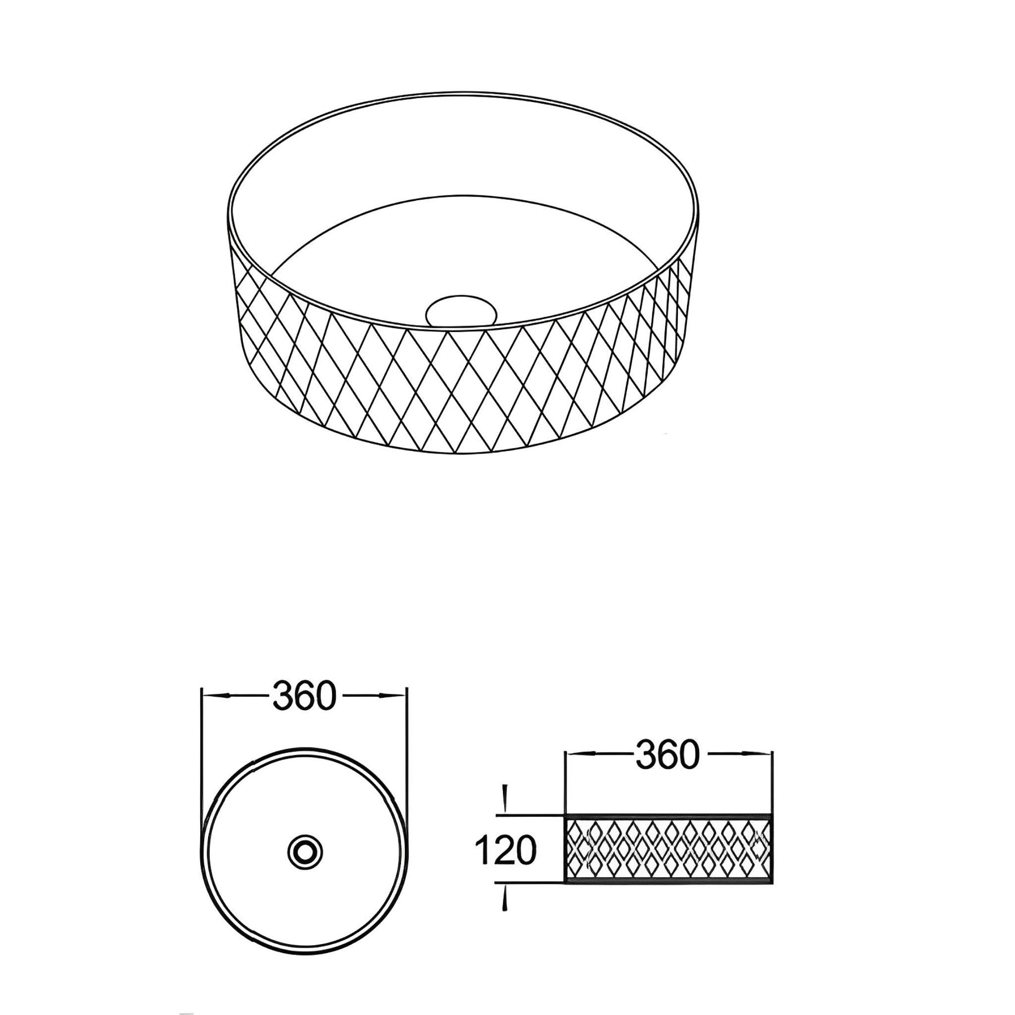 LUKKA OLLIA DIAMOND ABOVE COUNTER BASIN MATTE BLACK AND WHITE 360MM