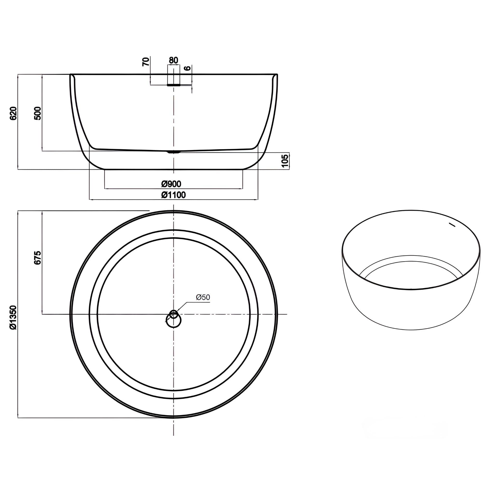 LUKKA OLLEY FREESTANDING BATHTUB OVERFLOW GLOSS WHITE 1350MM