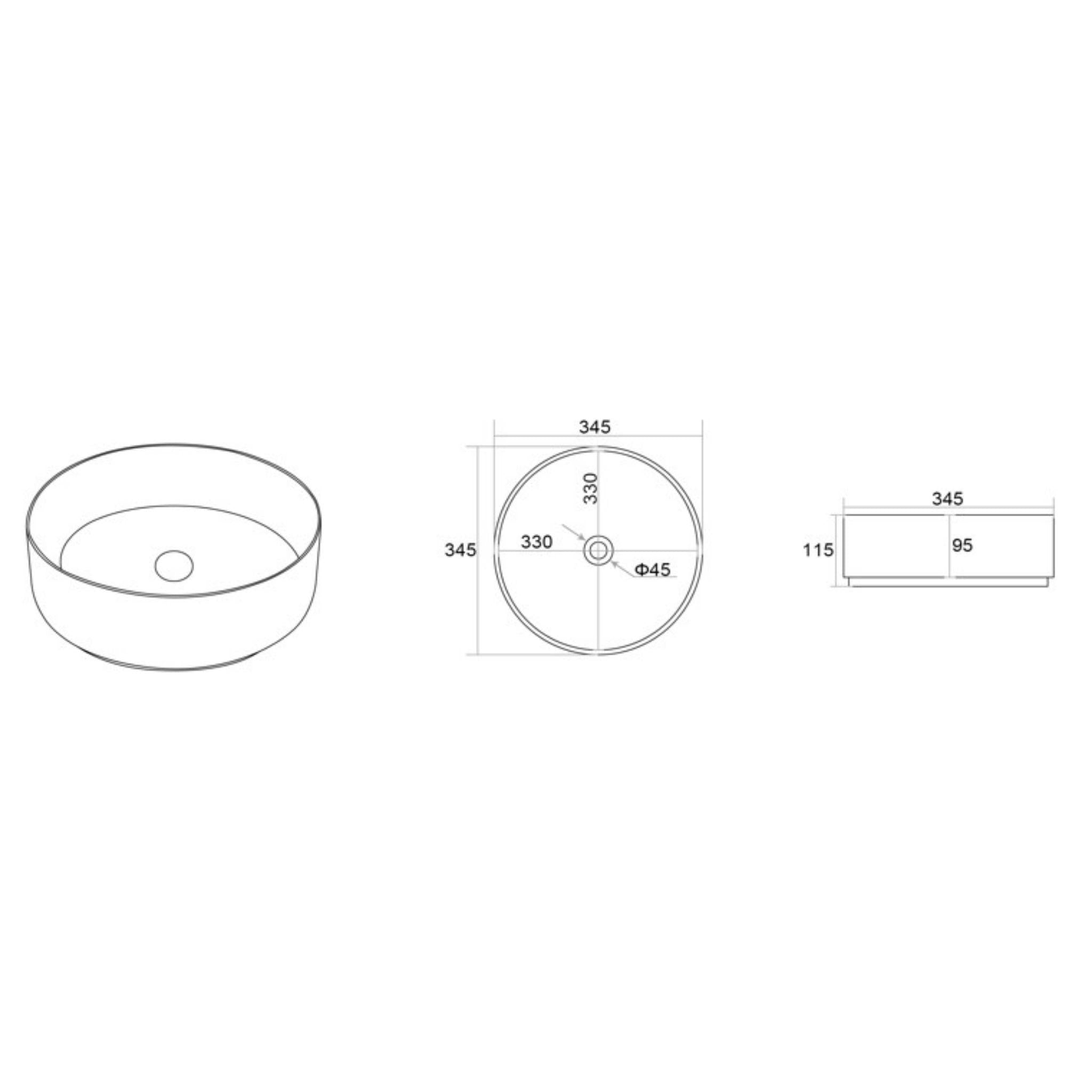 LUKKA OLLIA ABOVE COUNTER BASIN GLOSS WHITE LINE ART 345MM