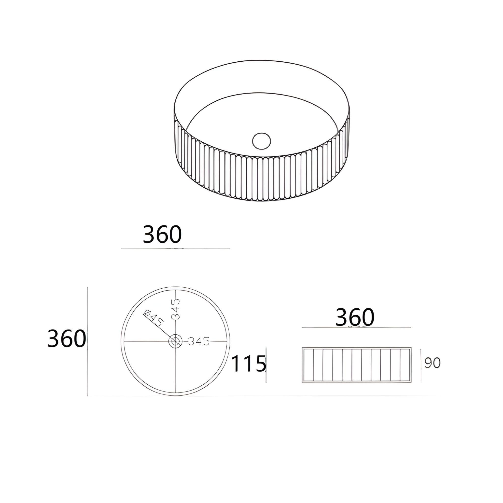 LUKKA OLLEY FLUTED ABOVE COUNTER BASIN MATTE BLACK 360MM