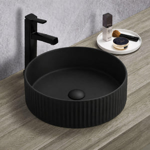 LUKKA OLLEY FLUTED CERAMIC ABOVE COUNTER BASIN MATTE BLACK 400MM