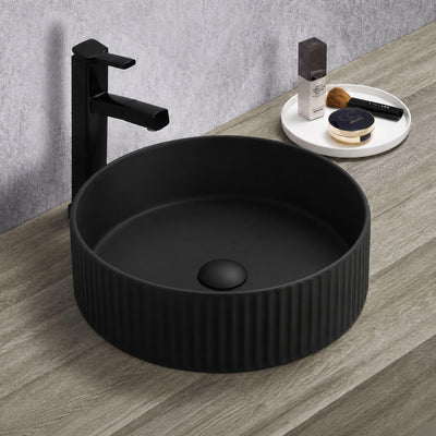 LUKKA OLLEY FLUTED CERAMIC ABOVE COUNTER BASIN MATTE BLACK 400MM
