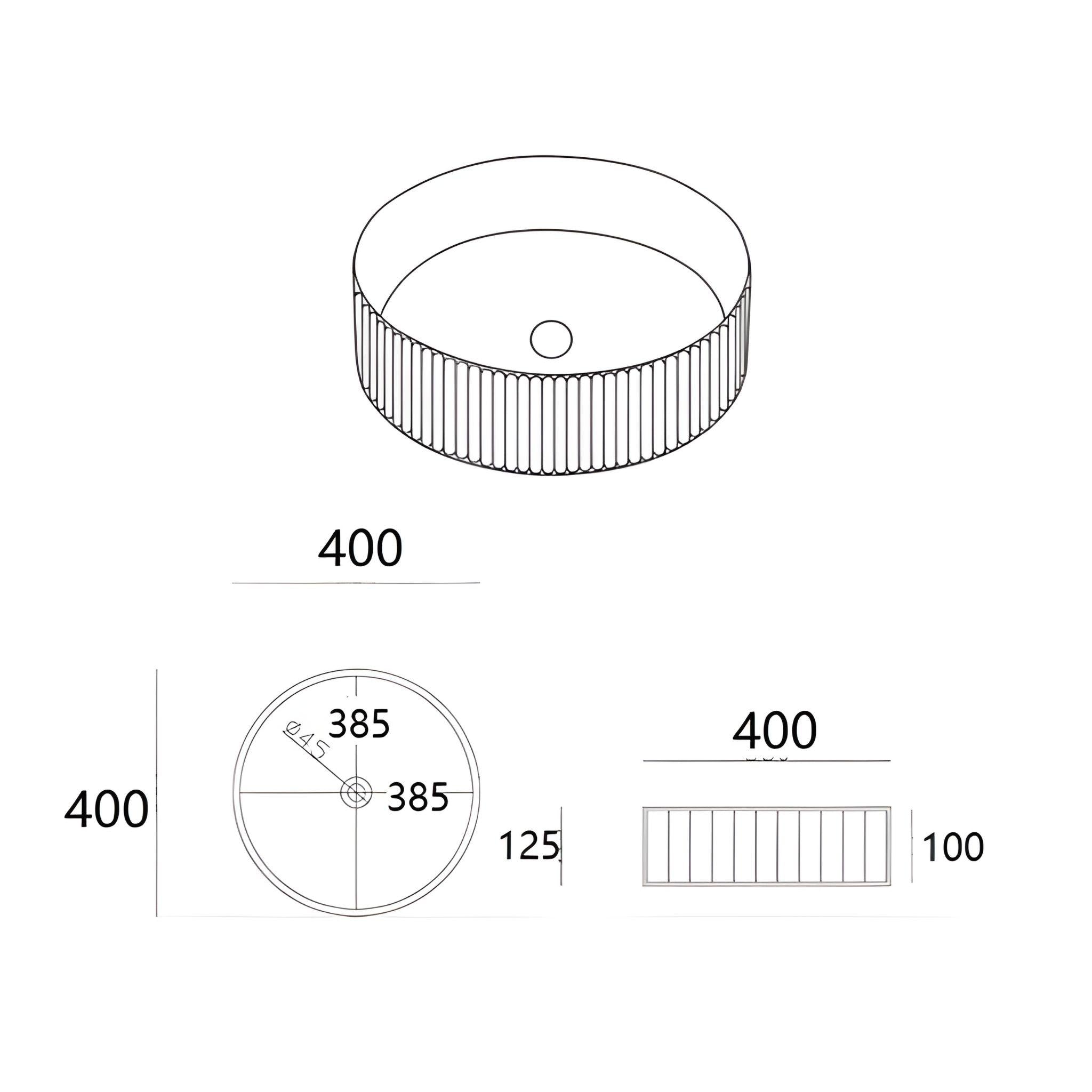 LUKKA OLLEY FLUTED CERAMIC ABOVE COUNTER BASIN MATTE WHITE 400MM