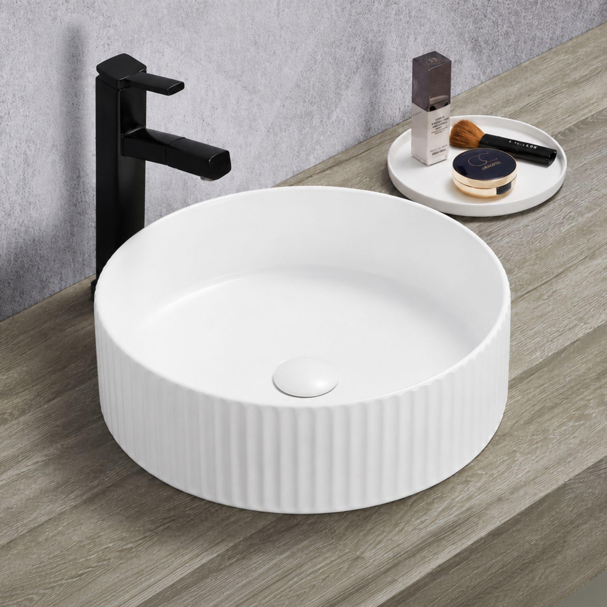 LUKKA OLLEY FLUTED CERAMIC ABOVE COUNTER BASIN MATTE WHITE 400MM