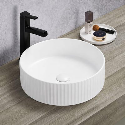 LUKKA OLLEY FLUTED CERAMIC ABOVE COUNTER BASIN MATTE WHITE 400MM