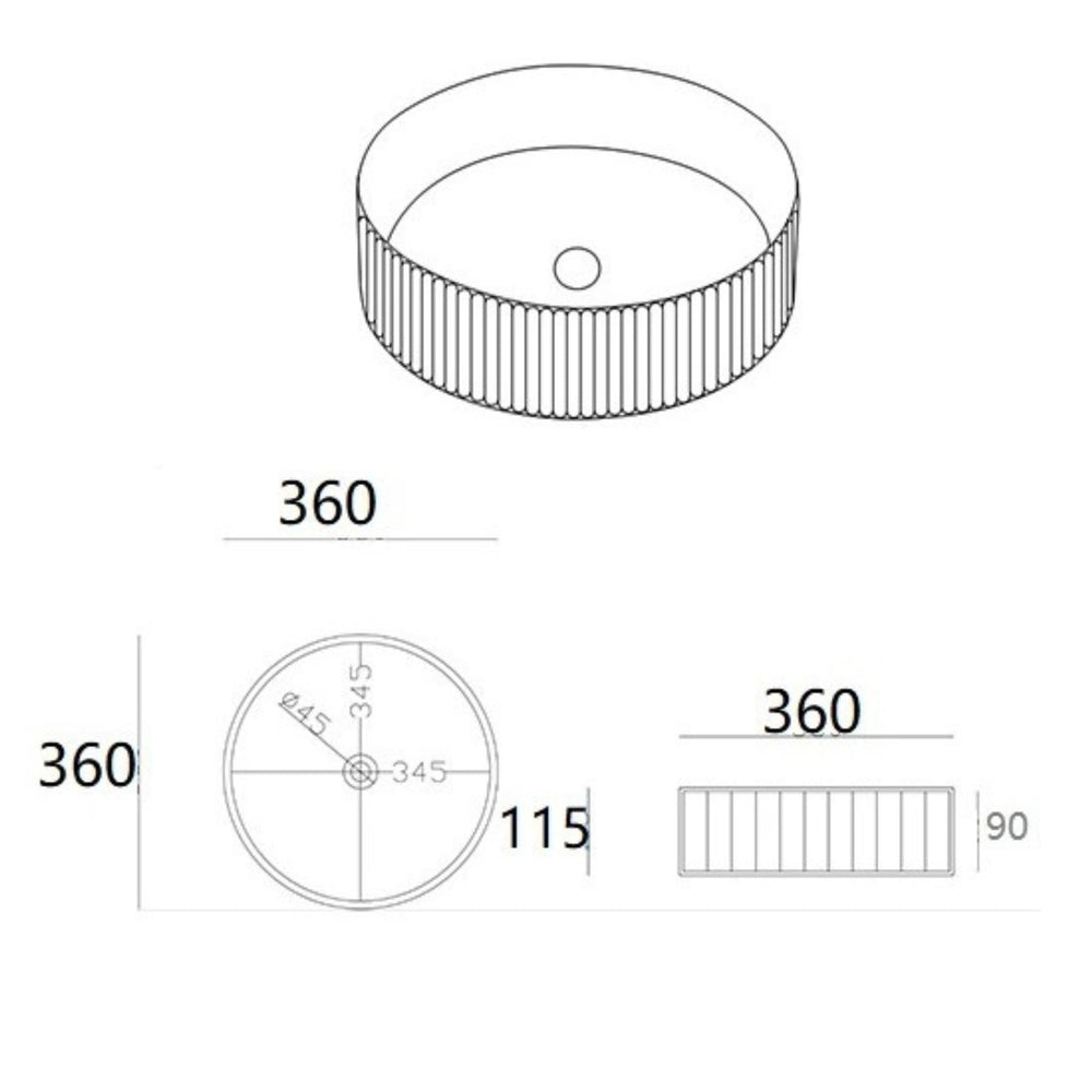 LUKKA OLLEY FLUTED ABOVE COUNTER BASIN MATTE WHITE 360MM