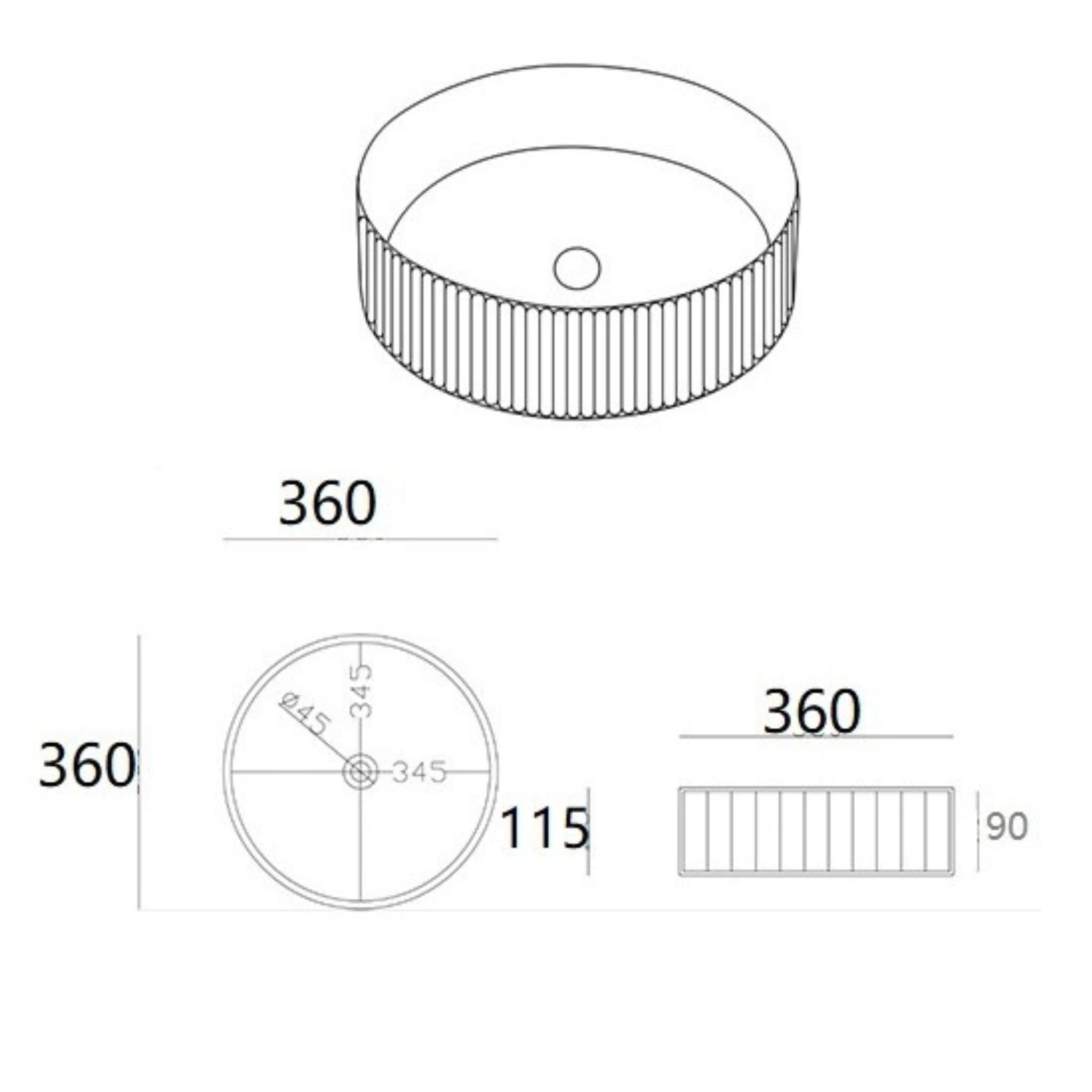 LUKKA OLLEY FLUTED ABOVE COUNTER BASIN MATTE WHITE 360MM