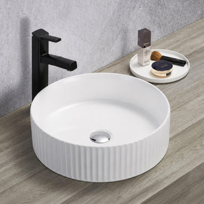 LUKKA OLLEY FLUTED CERAMIC ABOVE COUNTER BASIN GLOSS WHITE 400MM