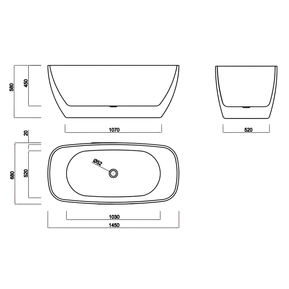 LUKKA ORTA FREESTANDING BATHTUB GLOSS WHITE 1450MM