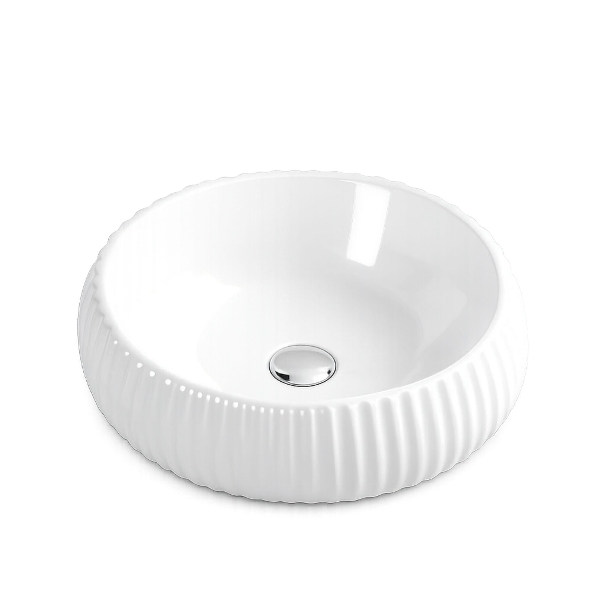 LUKKA ORAN FLUTED ABOVE COUNTER BASIN GLOSS WHITE 410MM