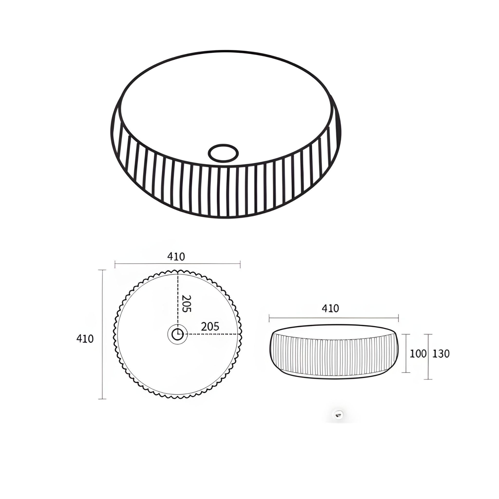 LUKKA ORAN FLUTED ABOVE COUNTER BASIN MATTE BLACK 410MM