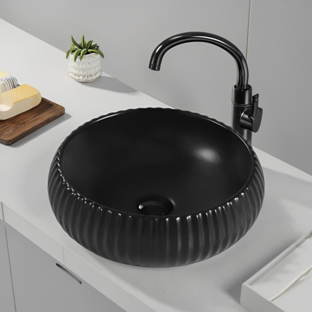 LUKKA ORAN FLUTED ABOVE COUNTER BASIN MATTE BLACK 410MM