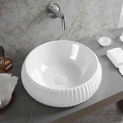 LUKKA ORAN FLUTED ABOVE COUNTER BASIN GLOSS WHITE 410MM