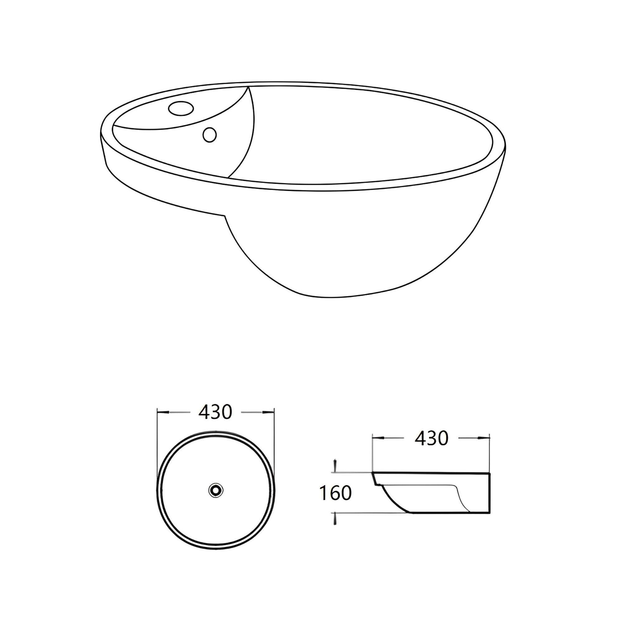 LUKKA ORBI SEMI RECESSED BASIN GLOSS WHITE 430MM