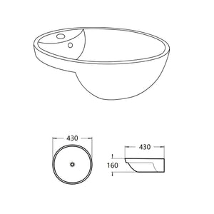 LUKKA ORBI SEMI RECESSED BASIN GLOSS WHITE 430MM