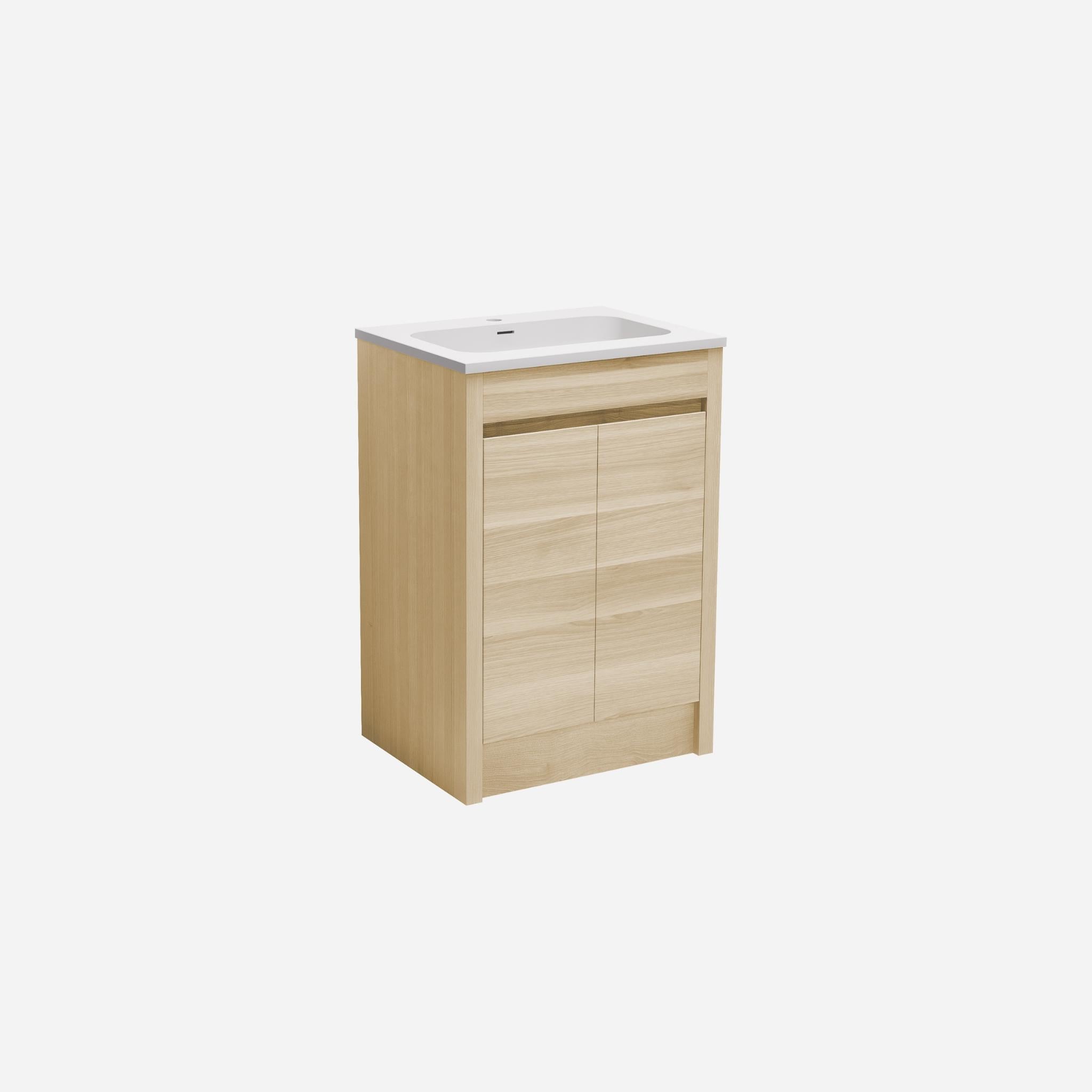 LUKKA PAKO NATURAL OAK FLAT PACK 600MM SINGLE BOWL FLOOR STANDING VANITY
