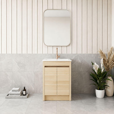LUKKA PAKO NATURAL OAK FLAT PACK 600MM SINGLE BOWL FLOOR STANDING VANITY