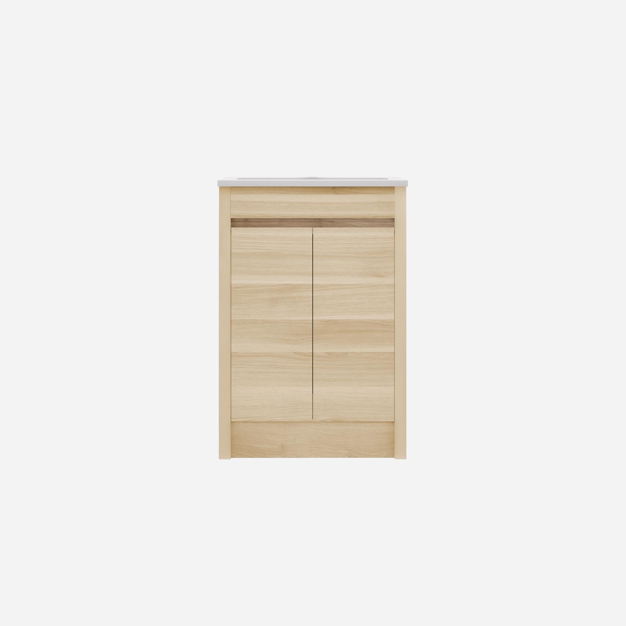LUKKA PAKO NATURAL OAK FLAT PACK 600MM SINGLE BOWL FLOOR STANDING VANITY