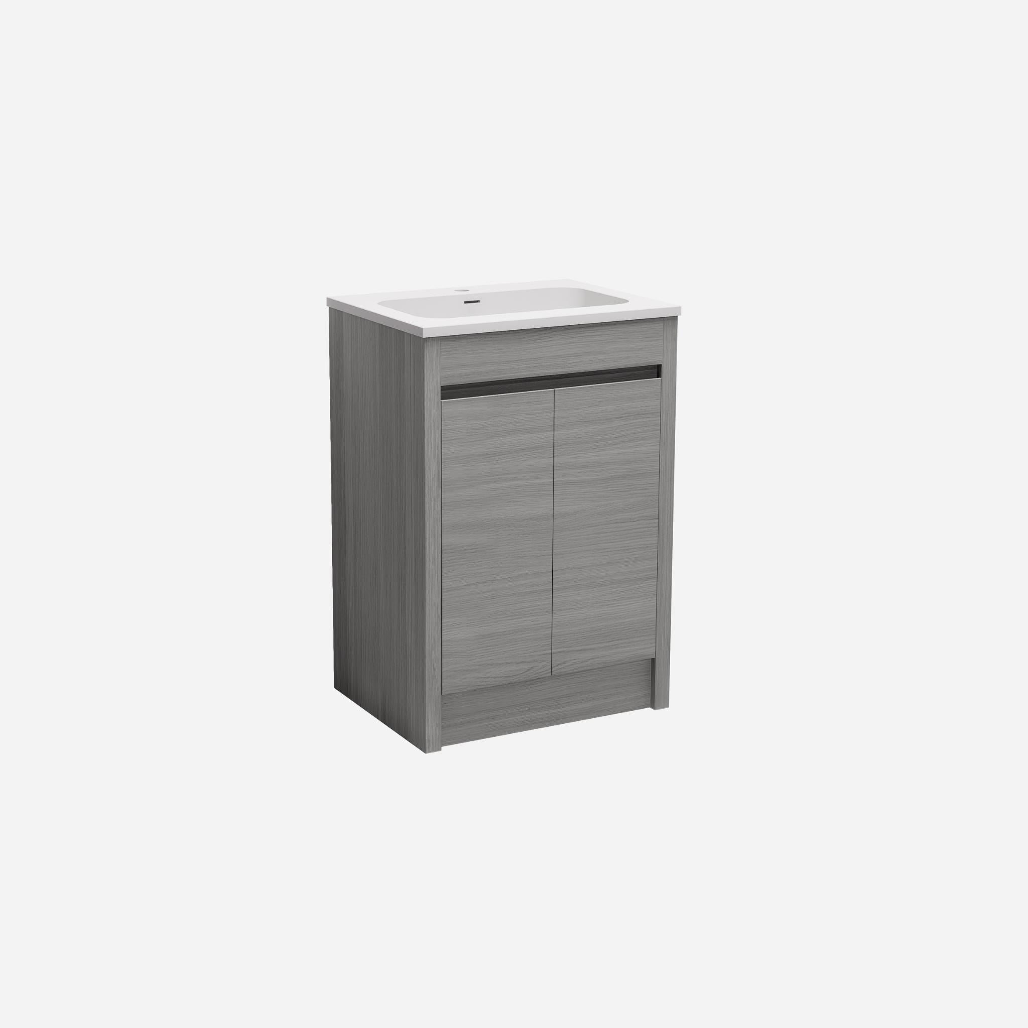 LUKKA PAKO GREY OAK FLAT PACK 600MM SINGLE BOWL FLOOR STANDING VANITY