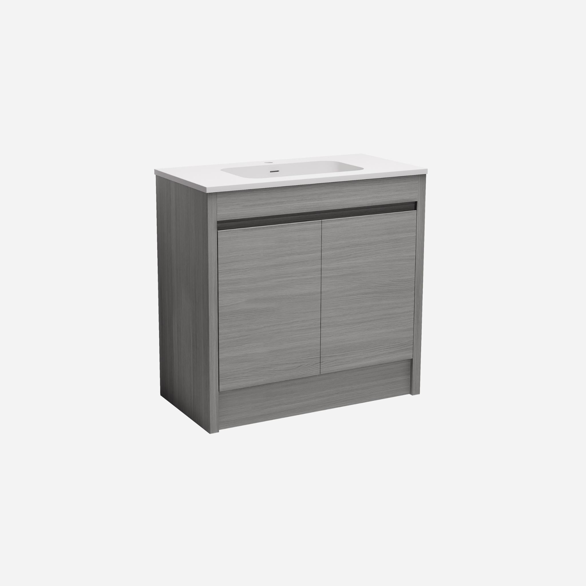 LUKKA PAKO GREY OAK FLAT PACK 900MM SINGLE BOWL FLOOR STANDING VANITY