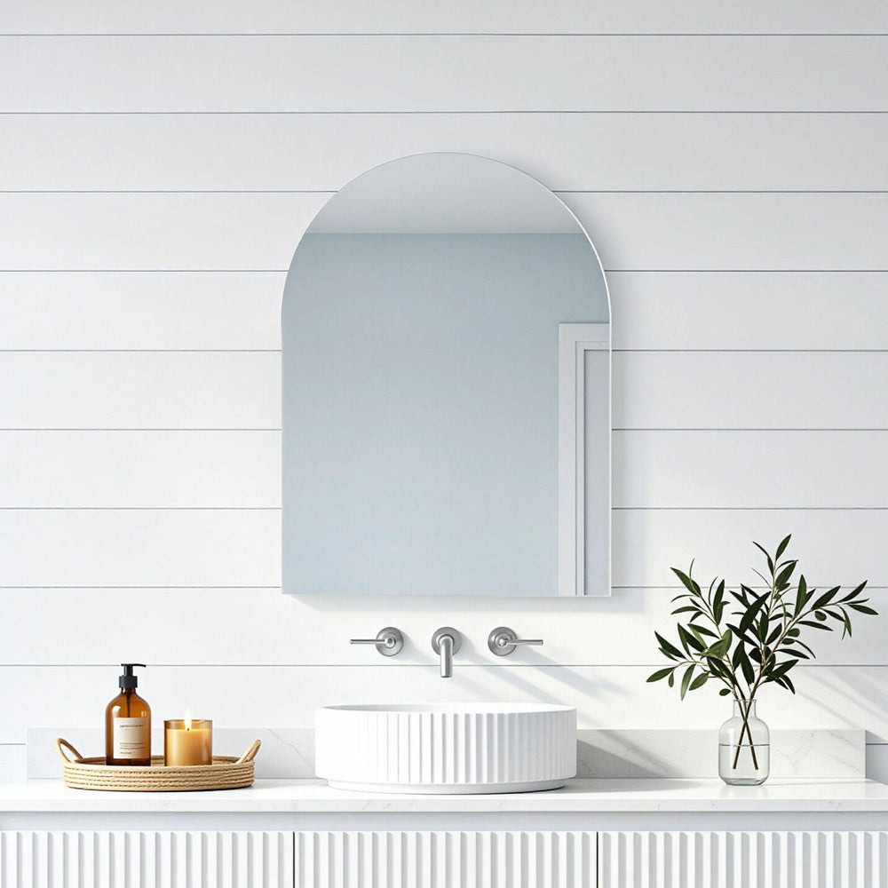 LUKKA ARCO ARCHED FRAMELESS PENCIL EDGE PLAIN MIRROR 600X900MM