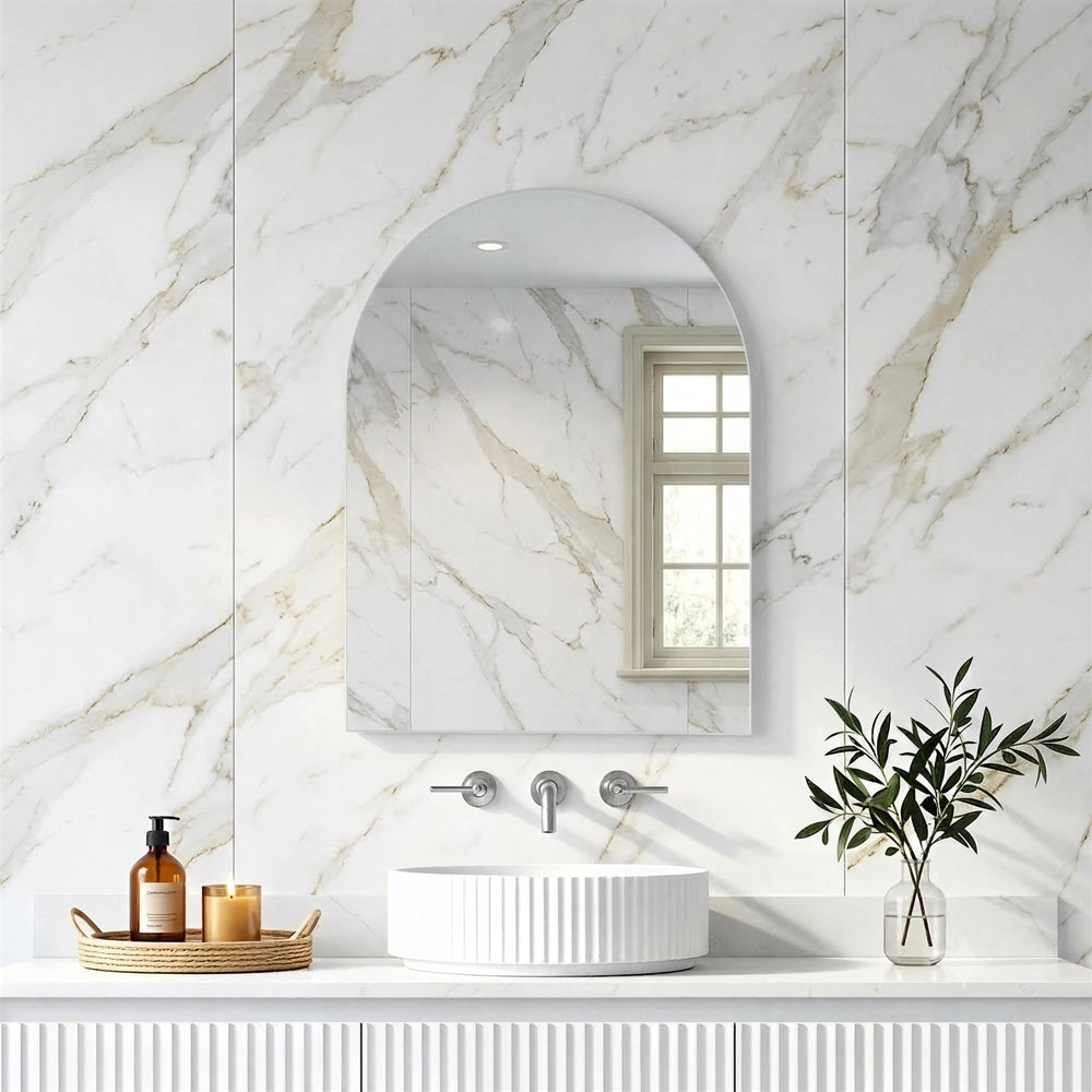 LUKKA ARCO ARCHED FRAMELESS PENCIL EDGE PLAIN MIRROR 600X900MM