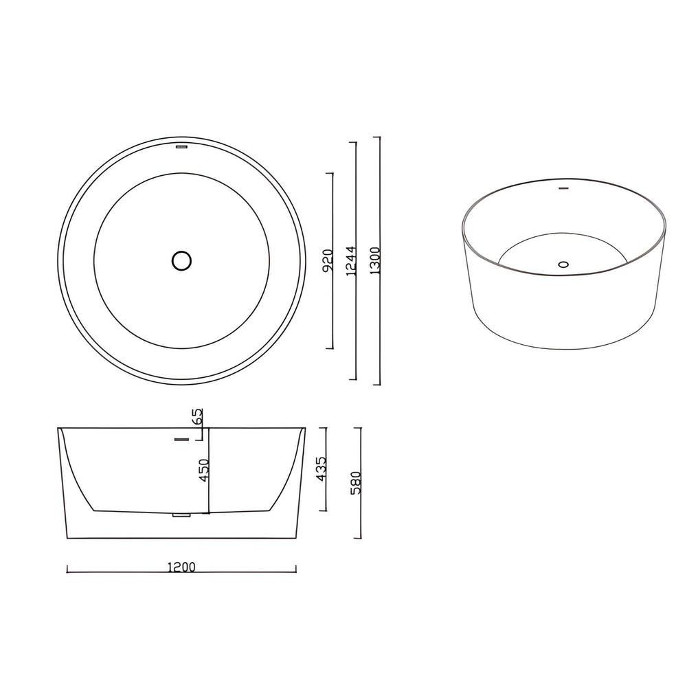 LUKKA PARADISO FREESTANDING BATHTUB OVERFLOW GLOSS WHITE 1300MM
