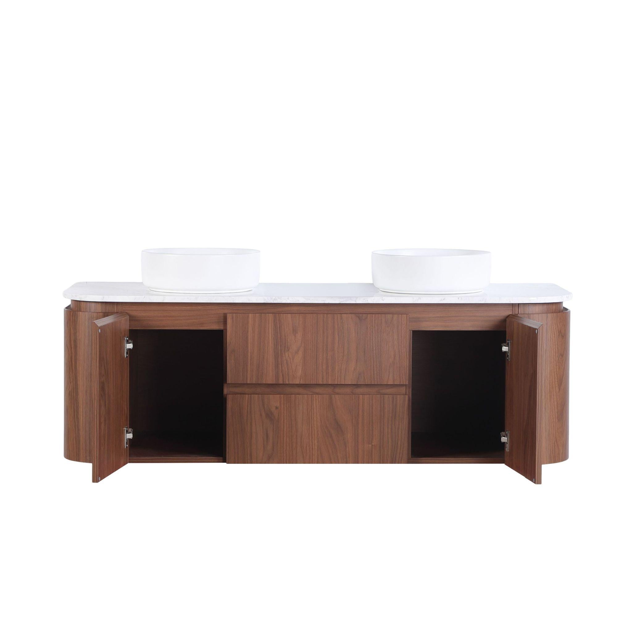 LUKKA RAVELLO MOCHA OAK WOODMATT 1500MM DOUBLE BOWL WALL HUNG VANITY