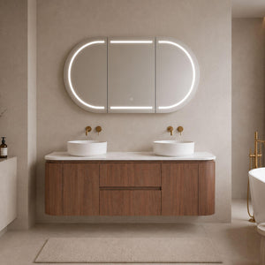 LUKKA RAVELLO MOCHA OAK WOODMATT 1500MM DOUBLE BOWL WALL HUNG VANITY
